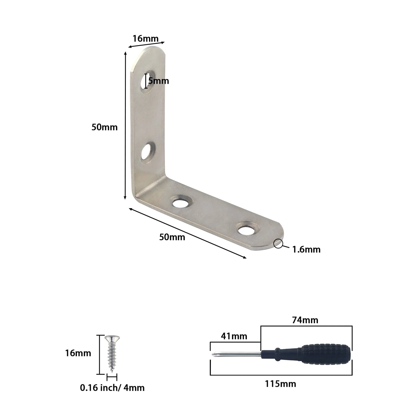 12Pcs Stainless Steel L Shaped Right Angle Connector Corner Bracket