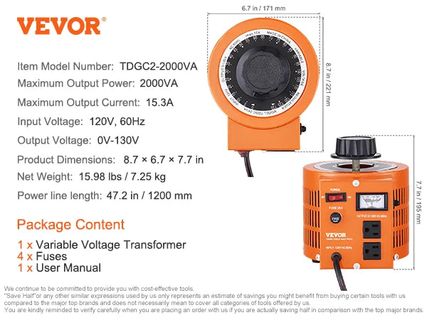 500VA-3000VA Auto Variable Voltage Transformer