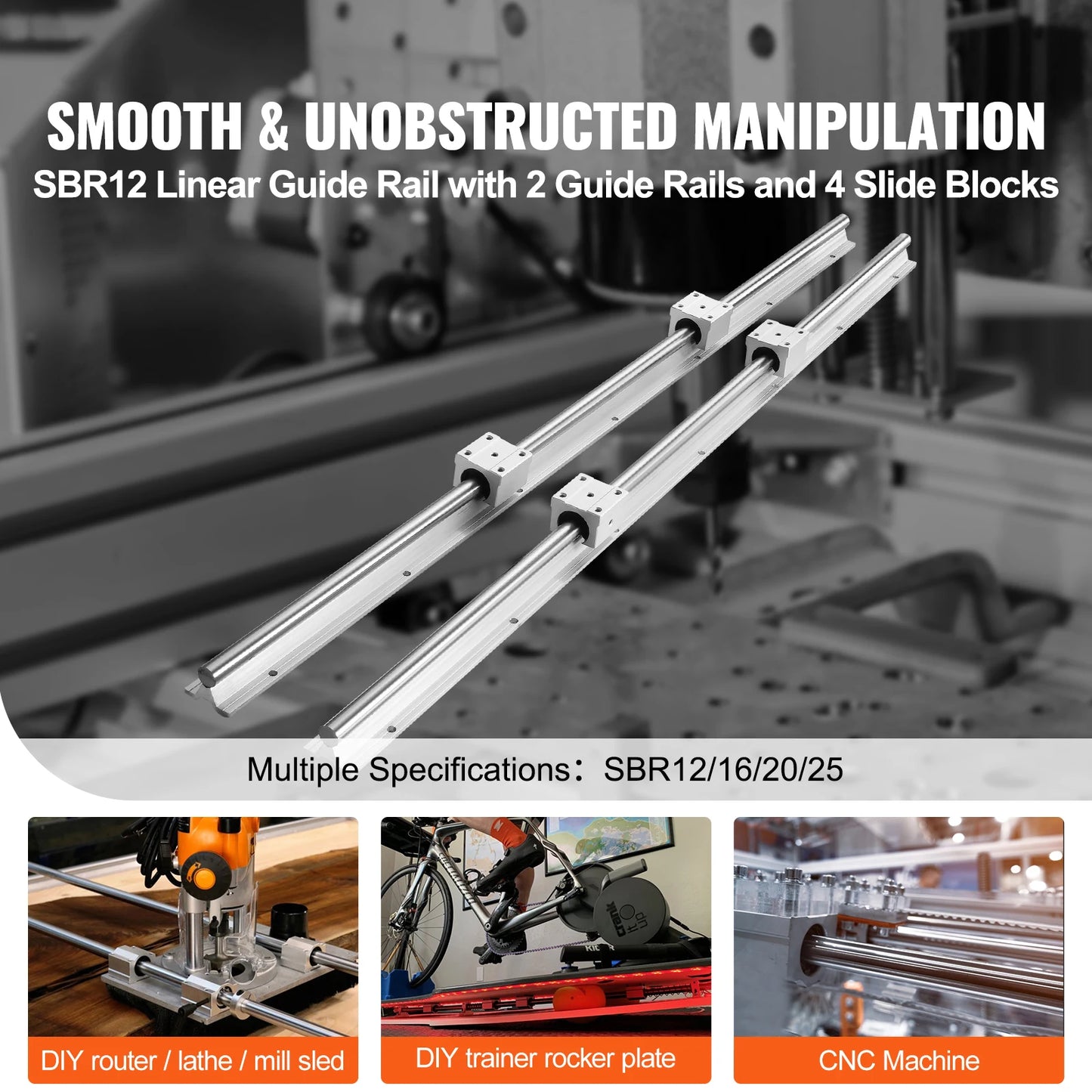 2PCS Linear Guide Rails UU Bearing Blocks Smooth Motion