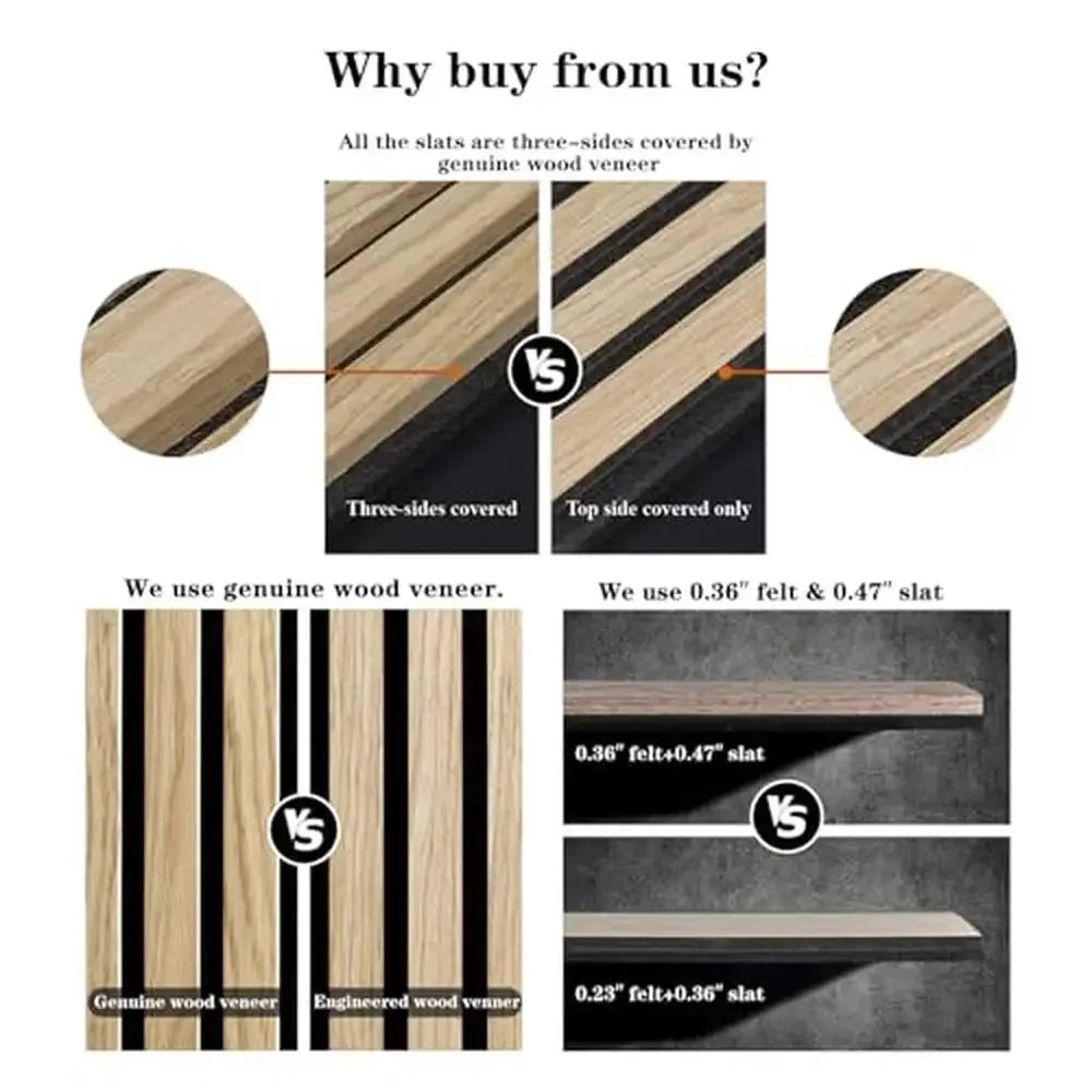 Interior Wood Acoustic Wall Panels 12.6" x 94.5" 2-Pack Genuine Oak Veneer Groove