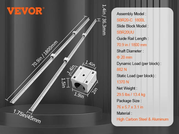 2PCS Linear Guide Rails UU Bearing Blocks Smooth Motion