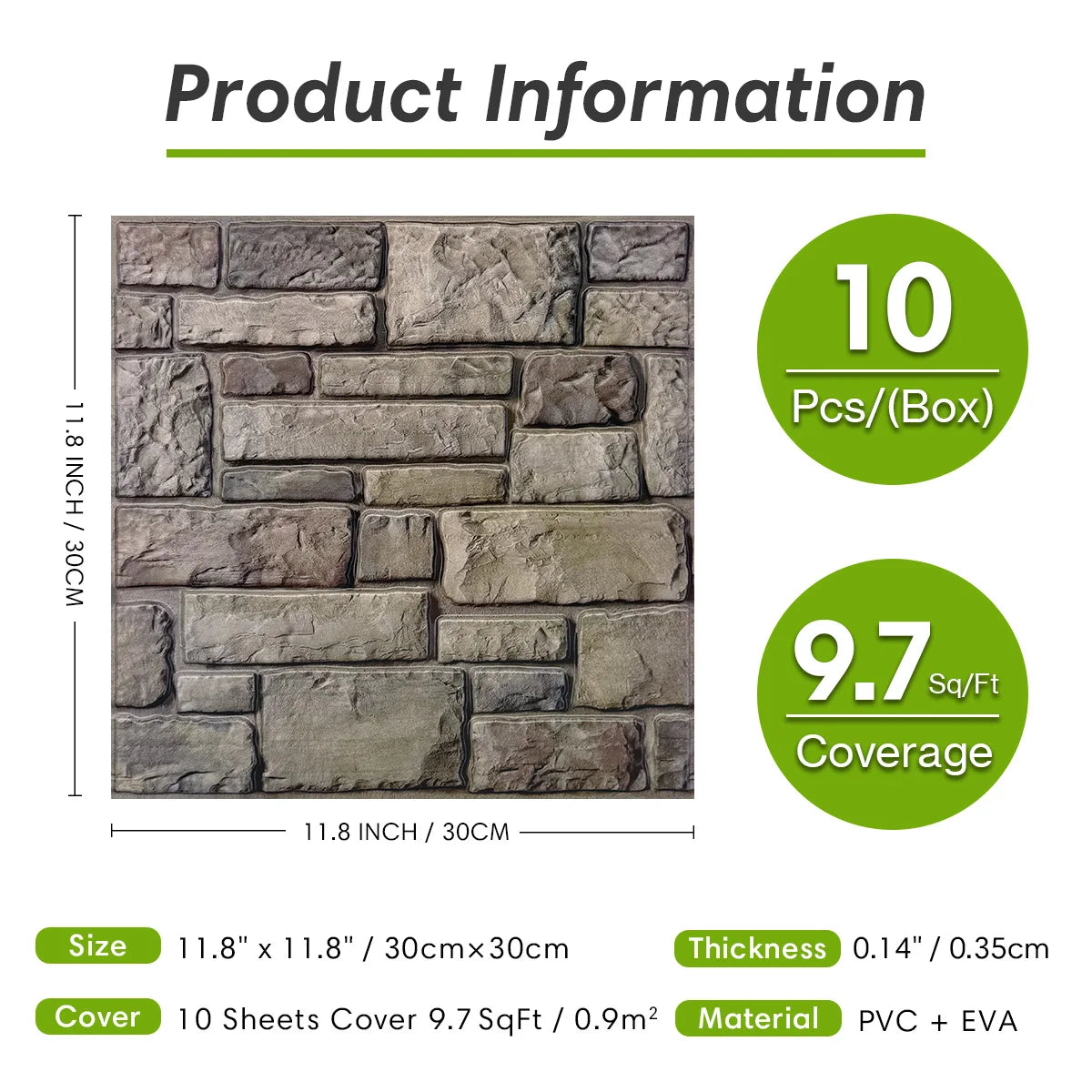 10 Pcs 3D Faux Stone Adhesive Wall Panels, Waterproof