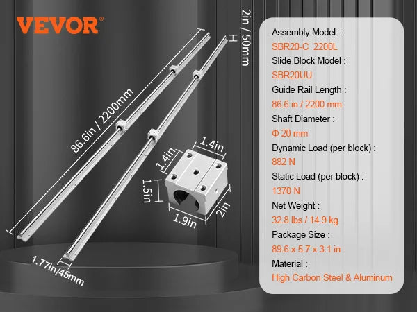 2PCS Linear Guide Rails UU Bearing Blocks Smooth Motion