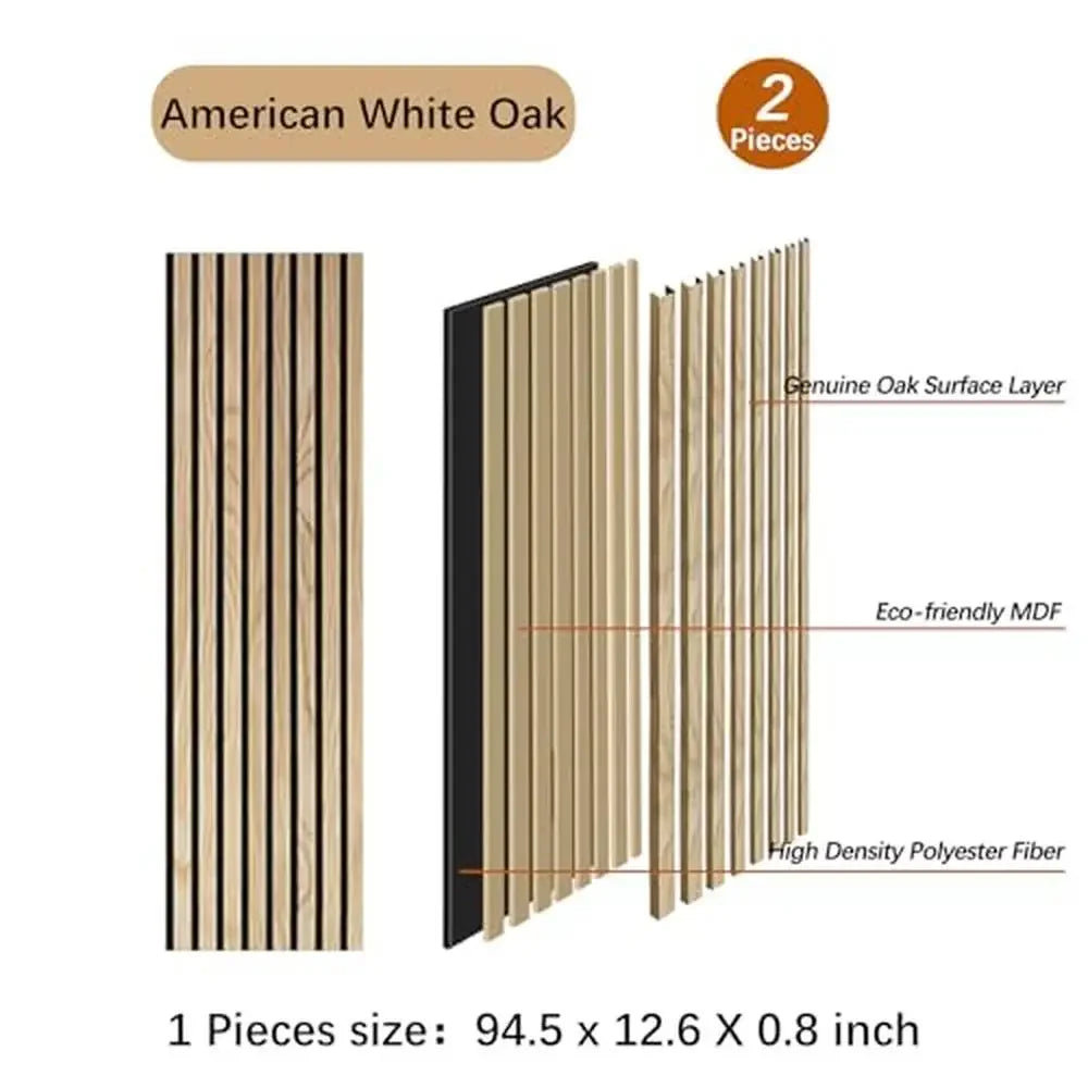 Interior Wood Acoustic Wall Panels 12.6" x 94.5" 2-Pack Genuine Oak Veneer Groove