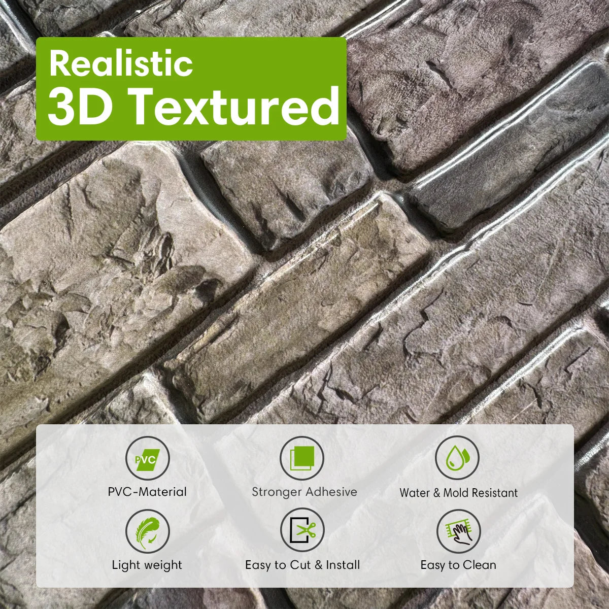 10 Pcs 3D Faux Stone Adhesive Wall Panels, Waterproof