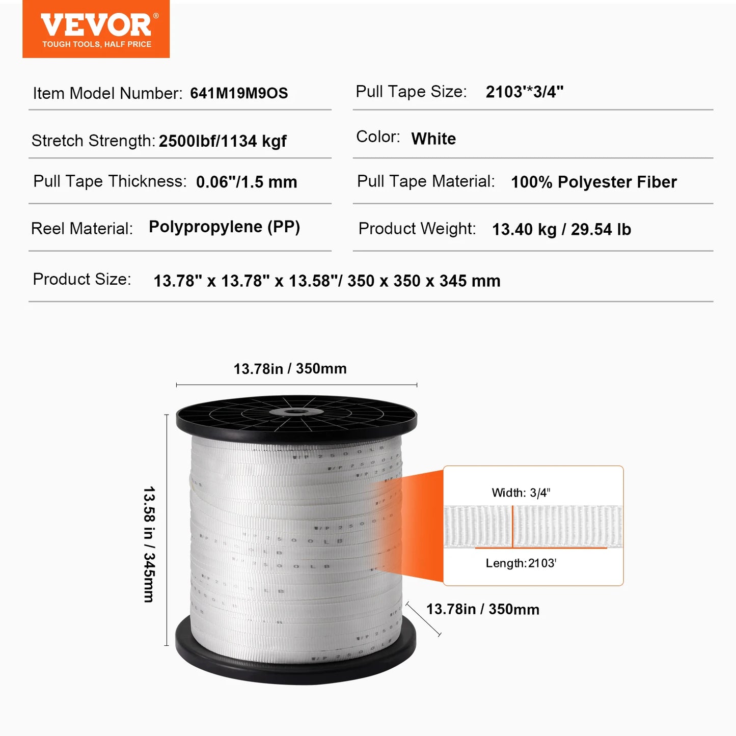 VEVOR Polyester Pull Tape Mule Flat Rope
