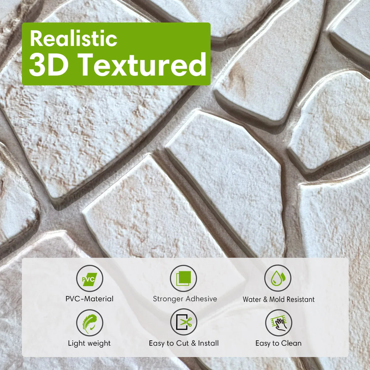 10 Pcs 3D Faux Stone Peel and Stick Wall Panels, Waterproof