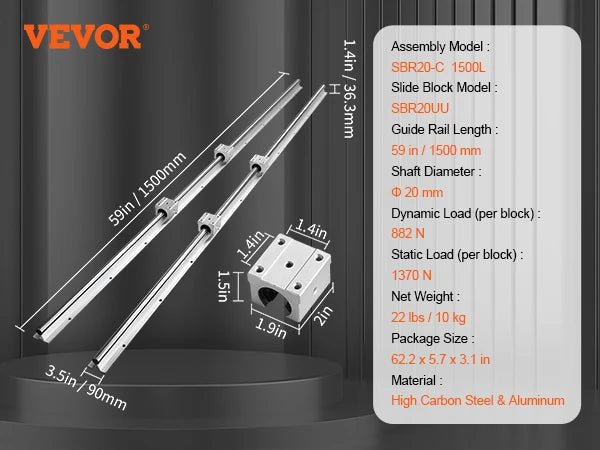 2PCS Linear Guide Rails UU Bearing Blocks Smooth Motion