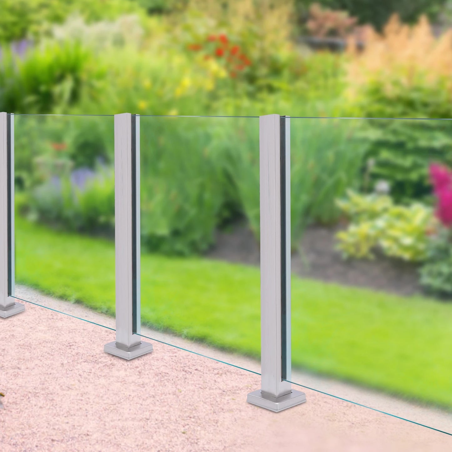 35.8" Glass Railing Mid Post 304 Stainless Steel Balustrade for Balcony Stairs
