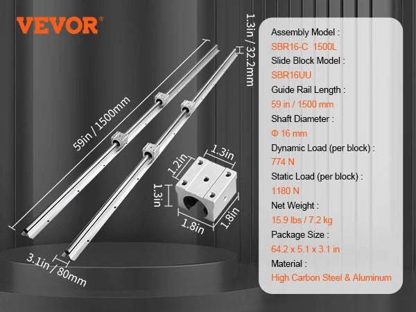 2PCS Linear Guide Rails UU Bearing Blocks Smooth Motion