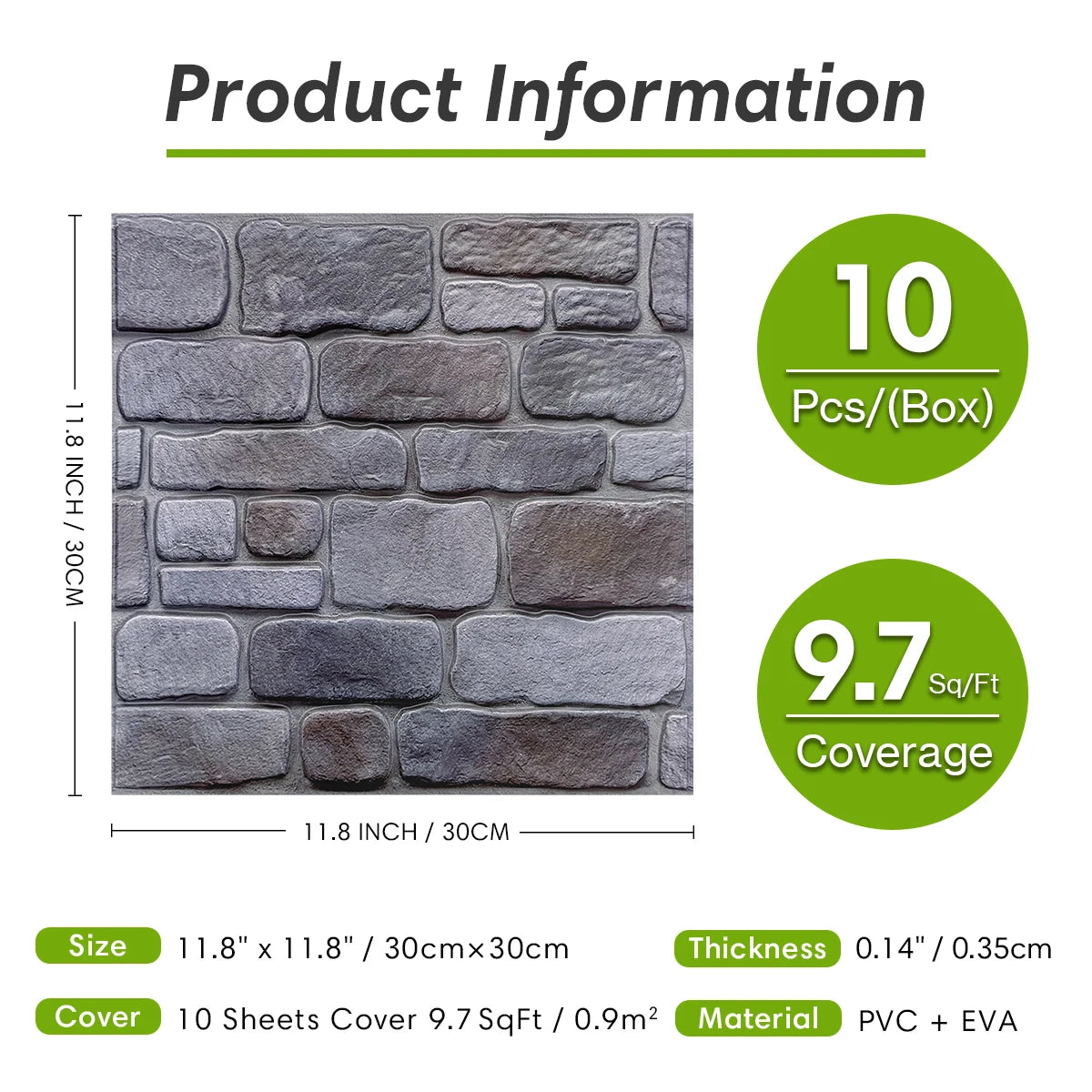 10 Pcs 3D Faux Stone Peel and Stick Wall Panels, Waterproof