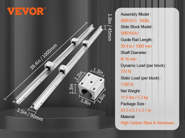2PCS Linear Guide Rails UU Bearing Blocks Smooth Motion