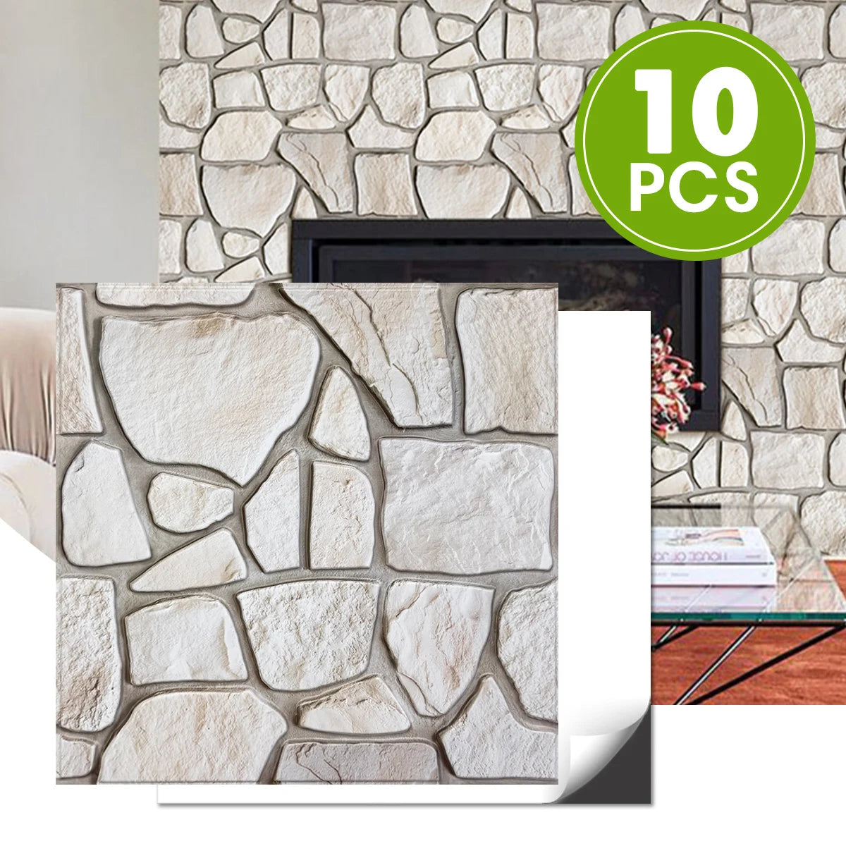 10 Pcs 3D Faux Stone Peel and Stick Wall Panels, Waterproof