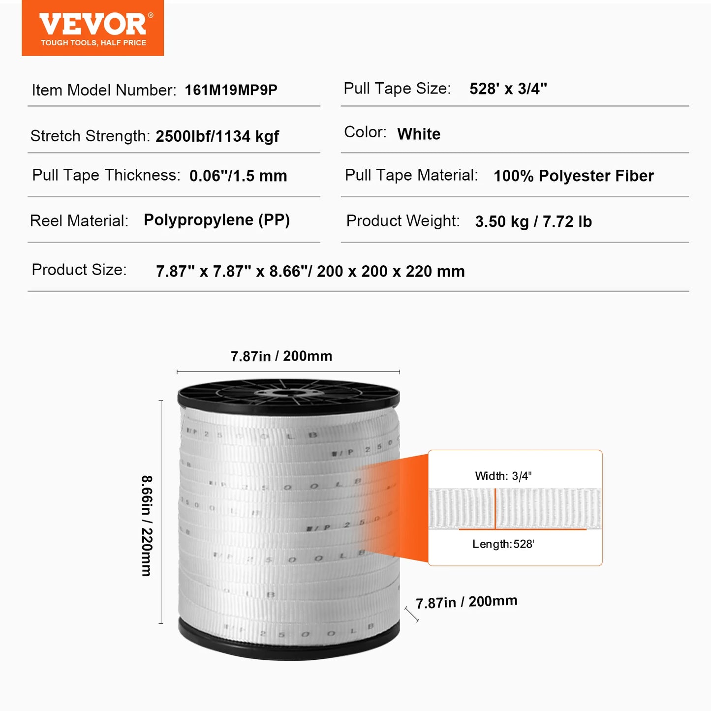 VEVOR Polyester Pull Tape Mule Flat Rope