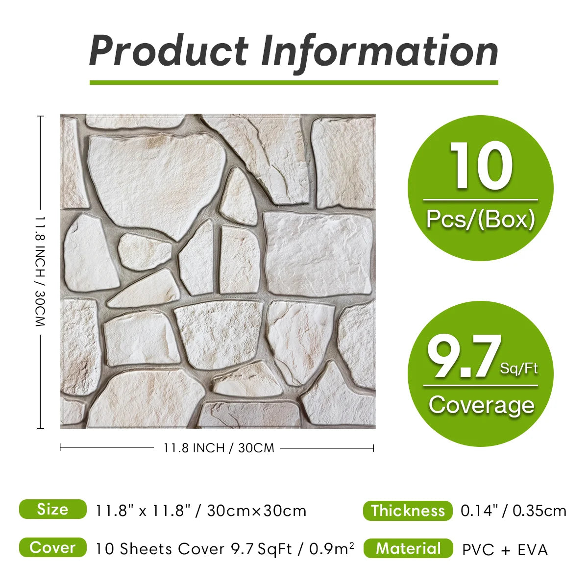 10 Pcs 3D Faux Stone Peel and Stick Wall Panels, Waterproof