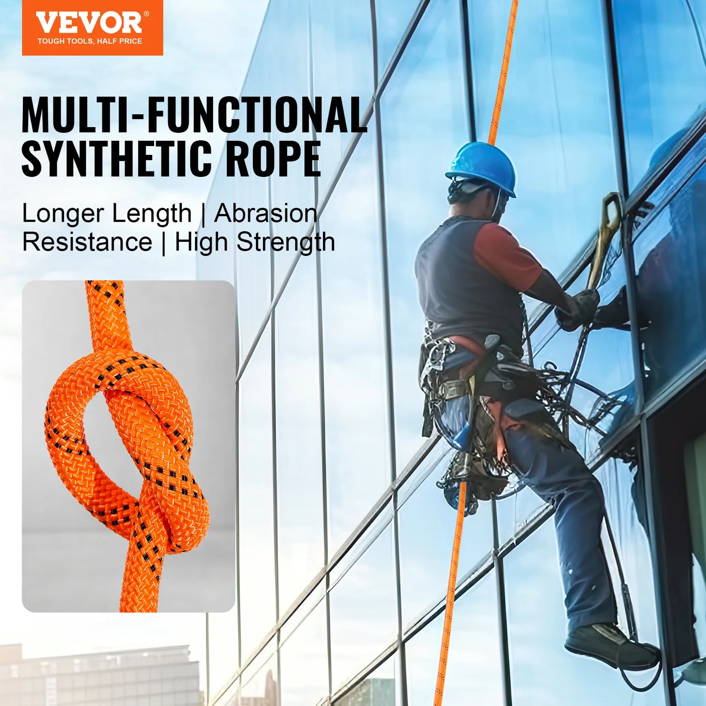 VEVOR 120ft Dual-Weave Polyester Cord 3/8 1/2 inch 48-Strand Multi-Use Rope