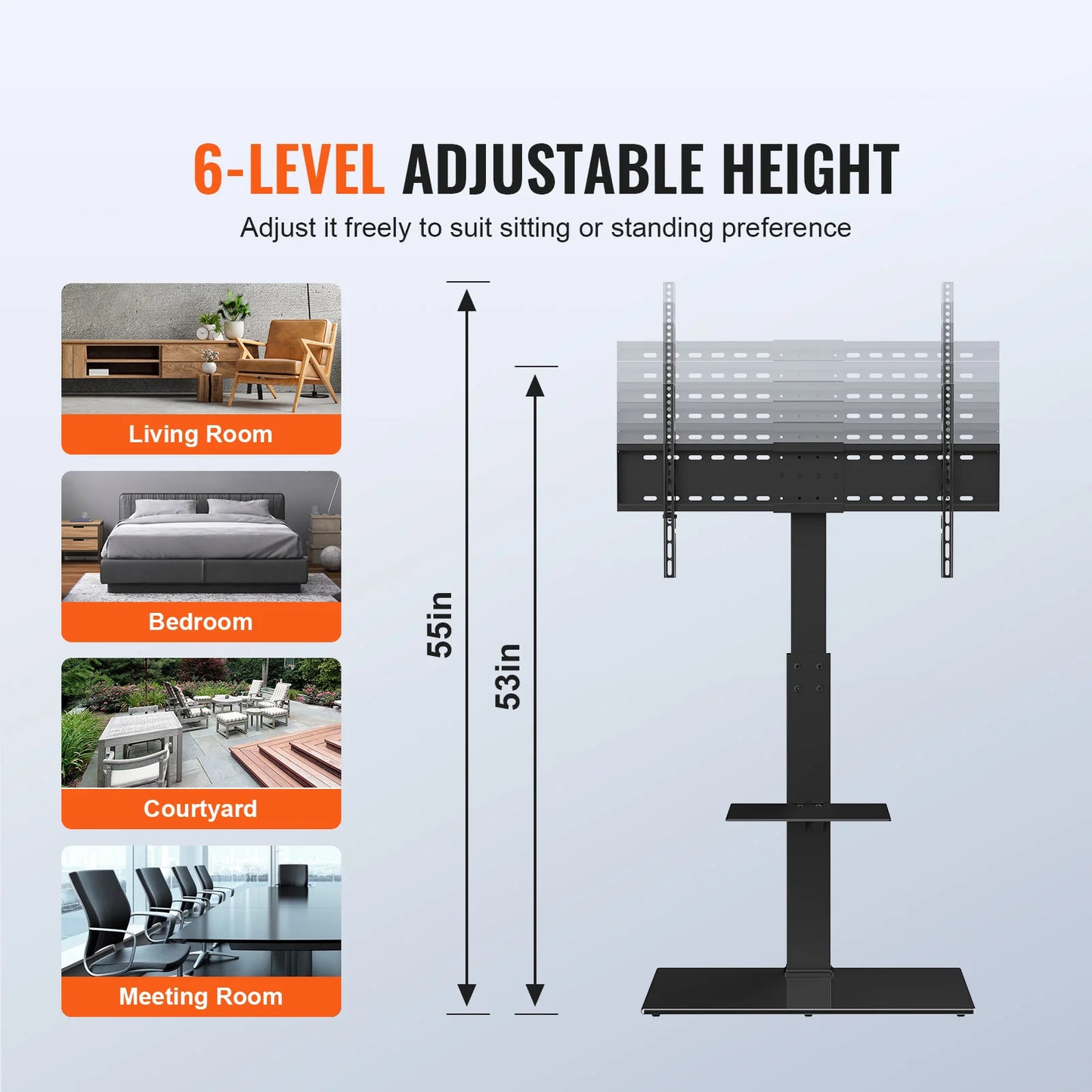 VEVOR TV Stand Mount Swivel Tall TV Stand, TV Height Adjustable Portable