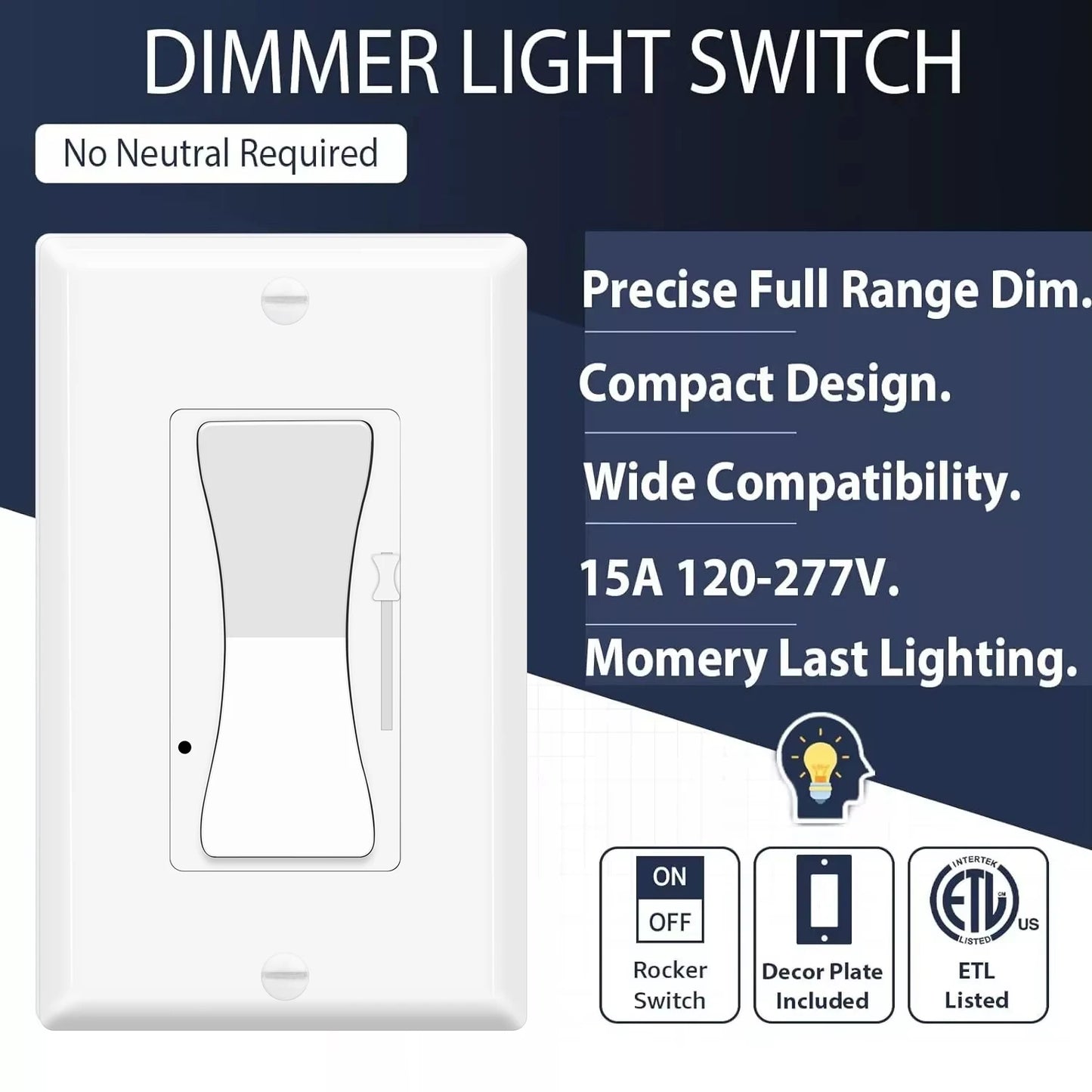2 Pack Decora Dimmer Light Switch Single Pole / 3-Way - LED