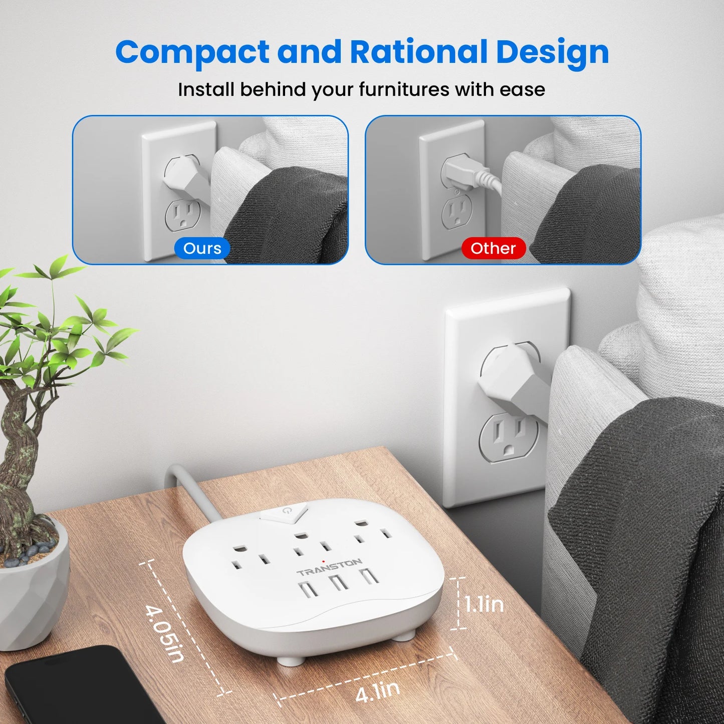 power strip   with switch, 3power strip  , 3 USB Ports