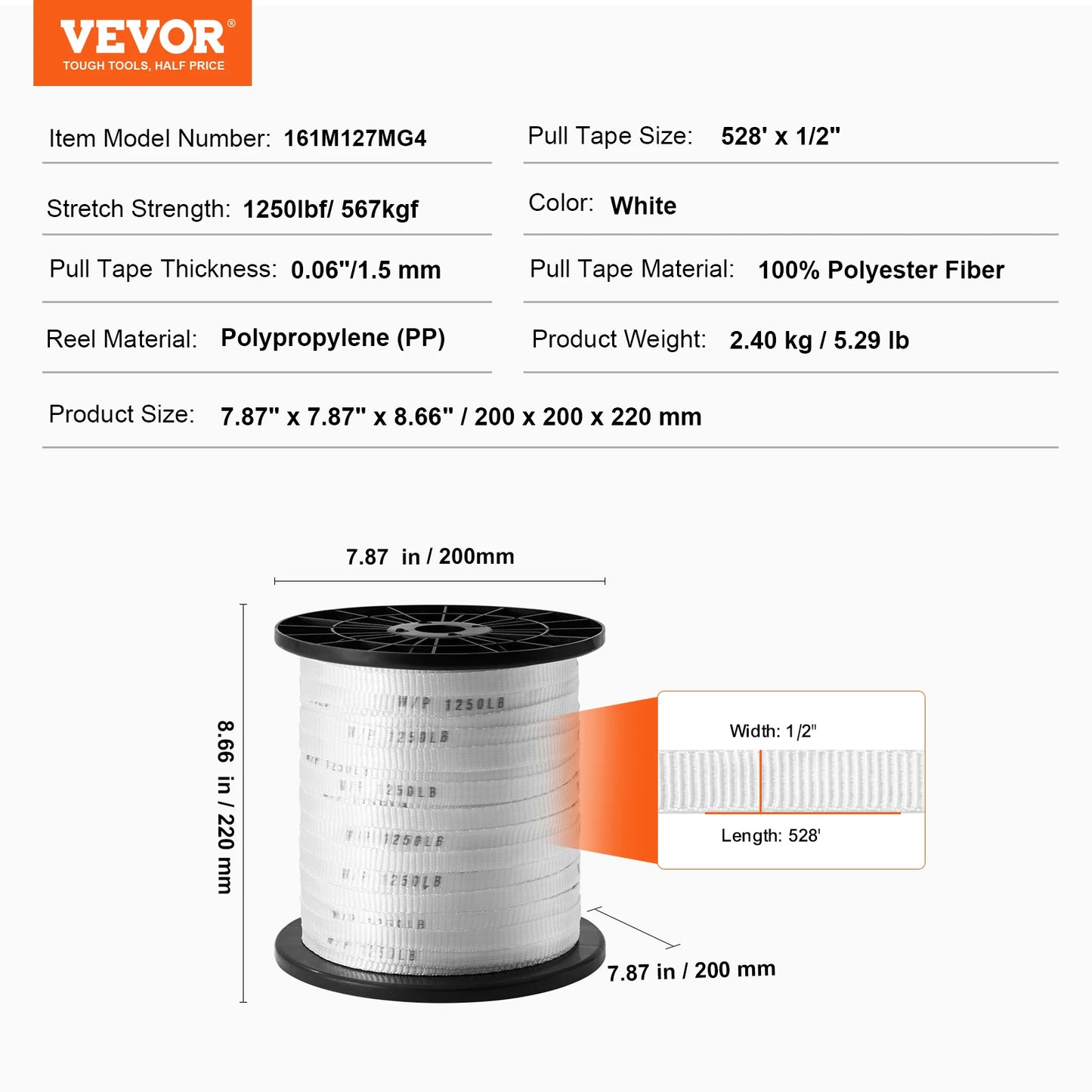 VEVOR Polyester Pull Tape Mule Flat Rope