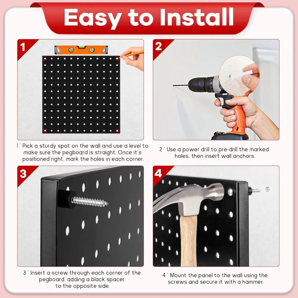 8 Packs Metal Black, Heavy Duty Steel Peg Boards