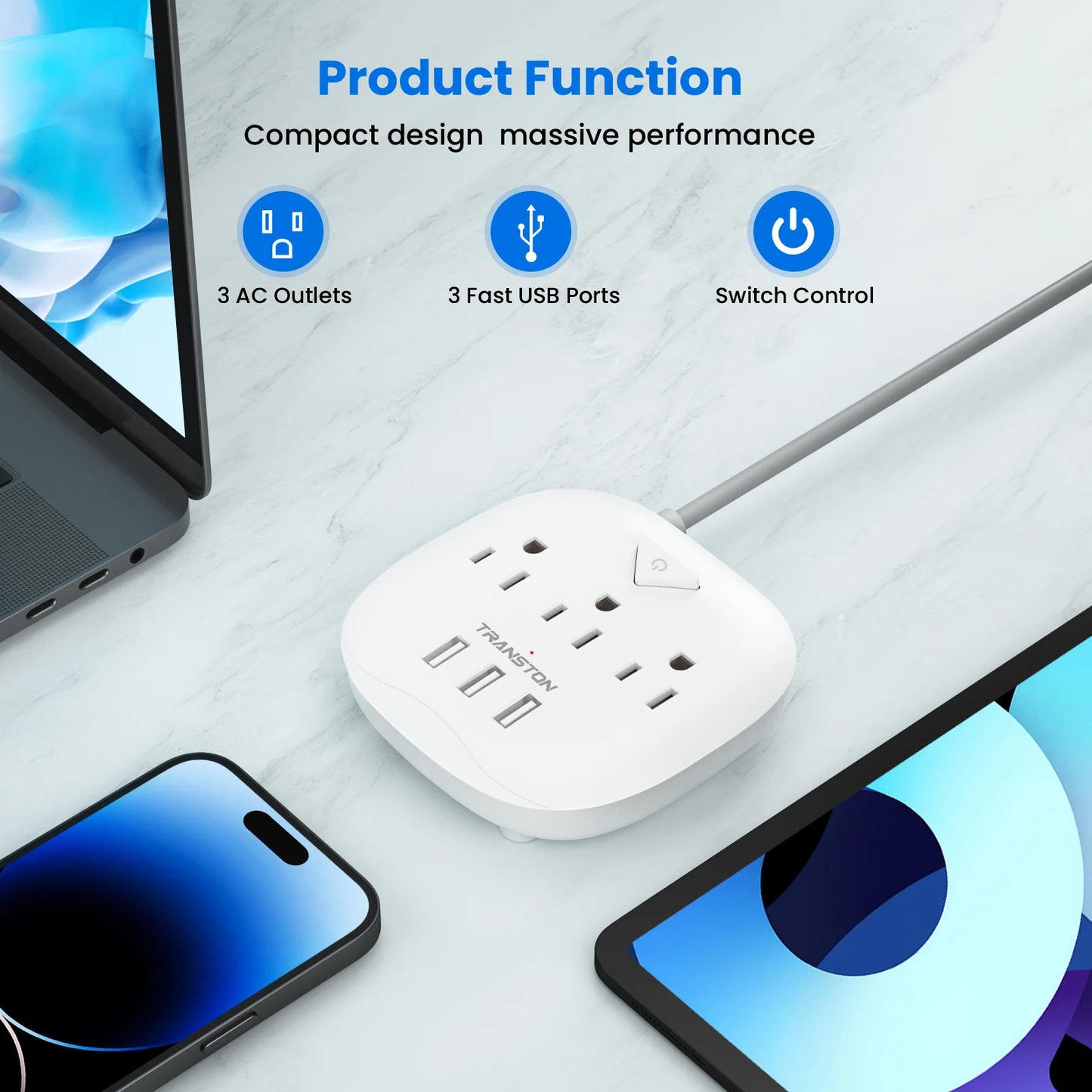 power strip   with switch, 3power strip  , 3 USB Ports