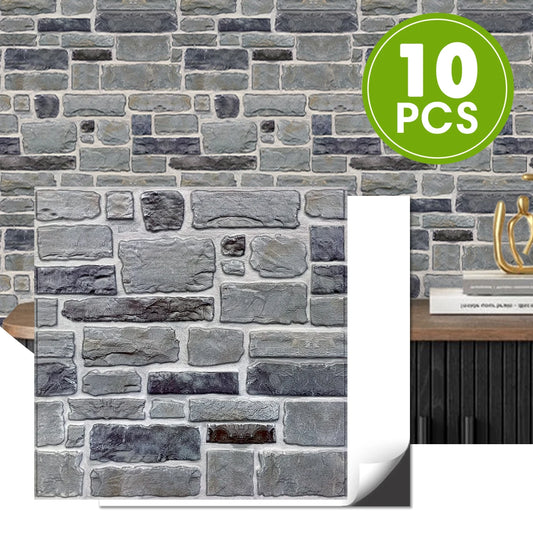 10 Pcs 3D Faux Stone Self Adhesive Wall Panels,  Waterproof