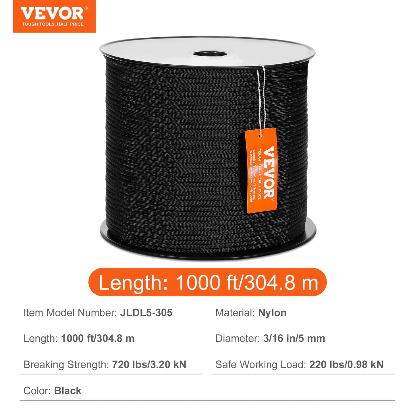 3/16 inch x 250/1000ft Nylon Cord 32-Strand Design Multi-Purpose Rope
