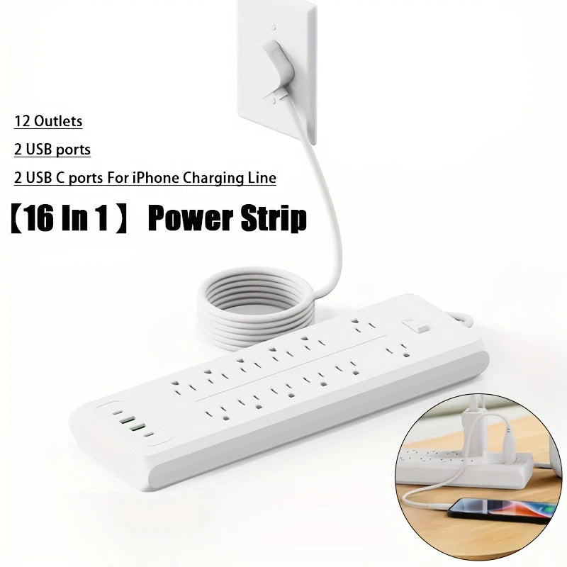 16 Ports Power Strip US Plug AC Outlets Electrical Socket Extension