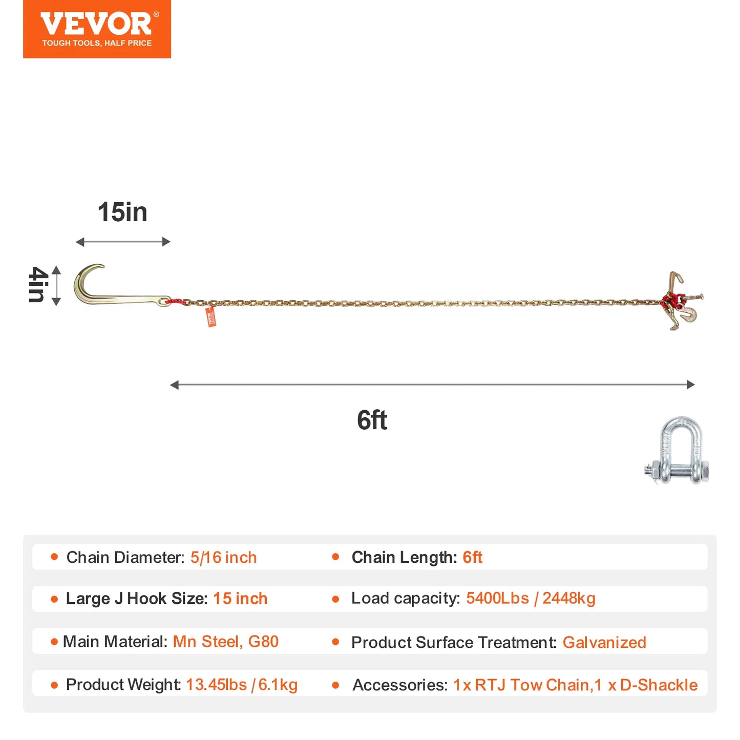 J Hook Chain Long Shank Towing Chain