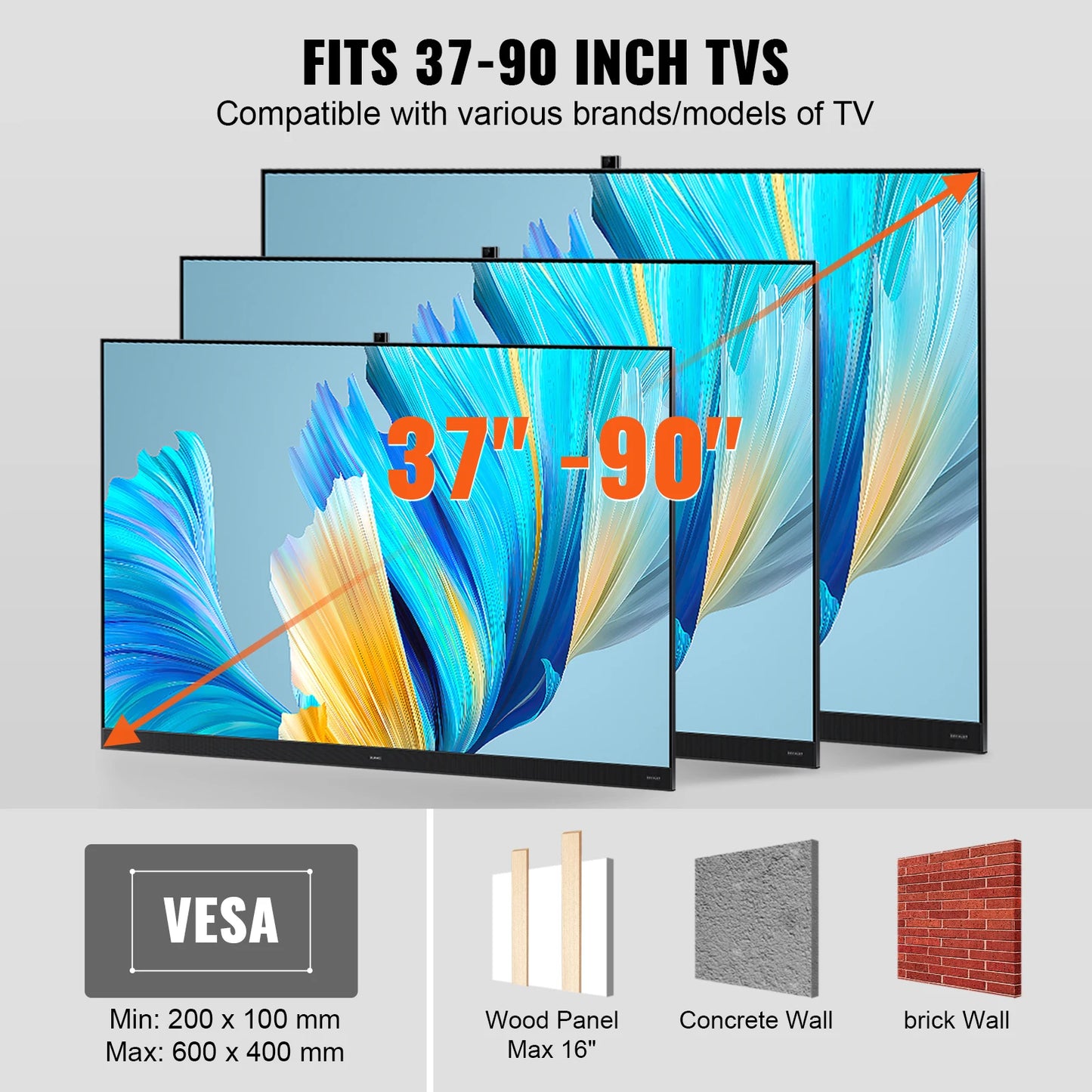 VEVOR Full Motion TV Mount Fit for Most 26-90in TVs