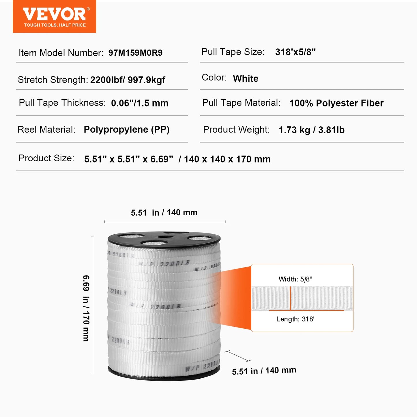 VEVOR Polyester Pull Tape Mule Flat Rope