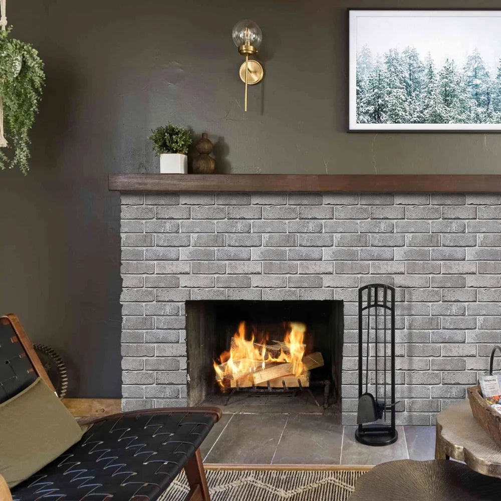 10pcs 3D Natural Grey Faux Brick Peel and Stick Wall Tile
