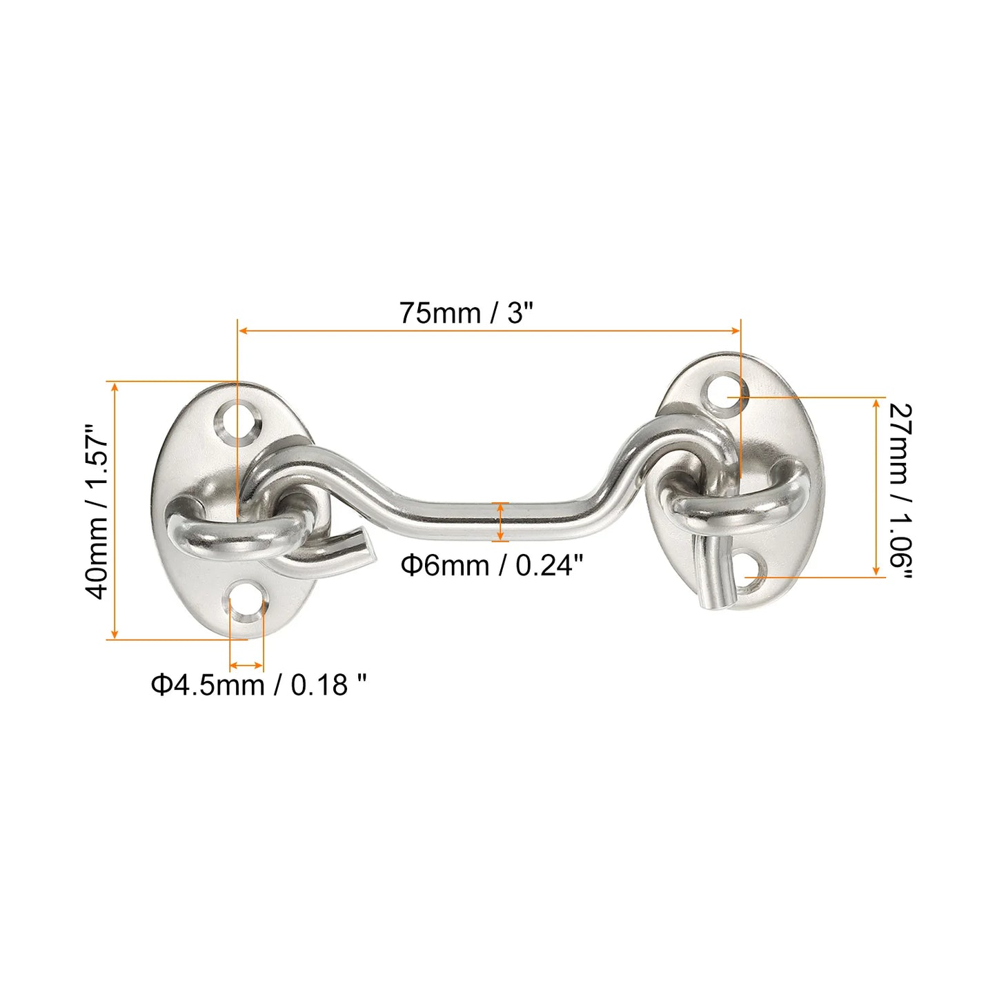 5 Pack 3/4/6 Inch Hook Eye Latch Stainless Steel Privacy Hook and Eye Latch