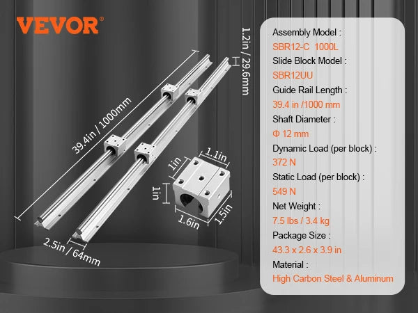 2PCS Linear Guide Rails UU Bearing Blocks Smooth Motion