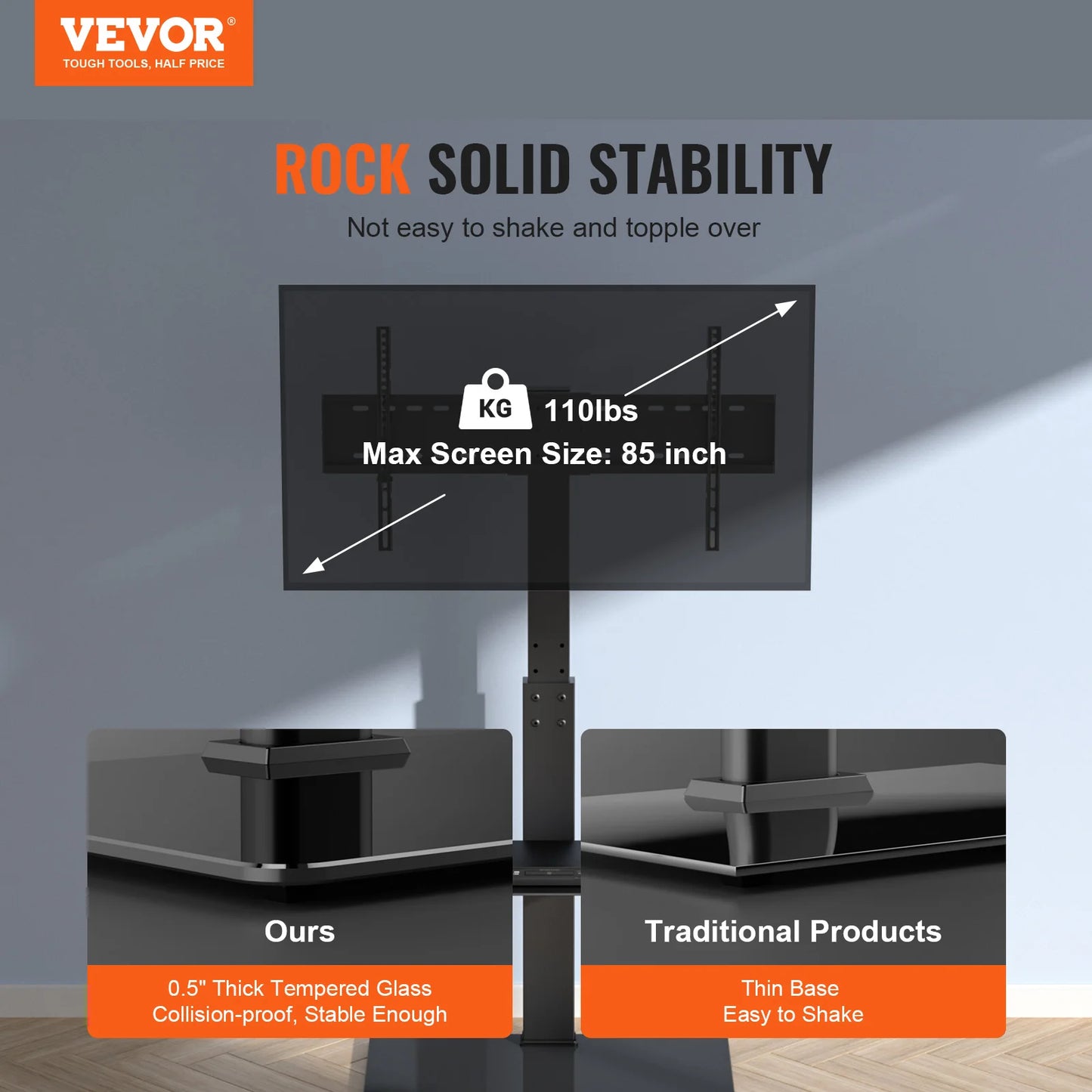 VEVOR TV Stand Mount Swivel Tall TV Stand, TV Height Adjustable Portable