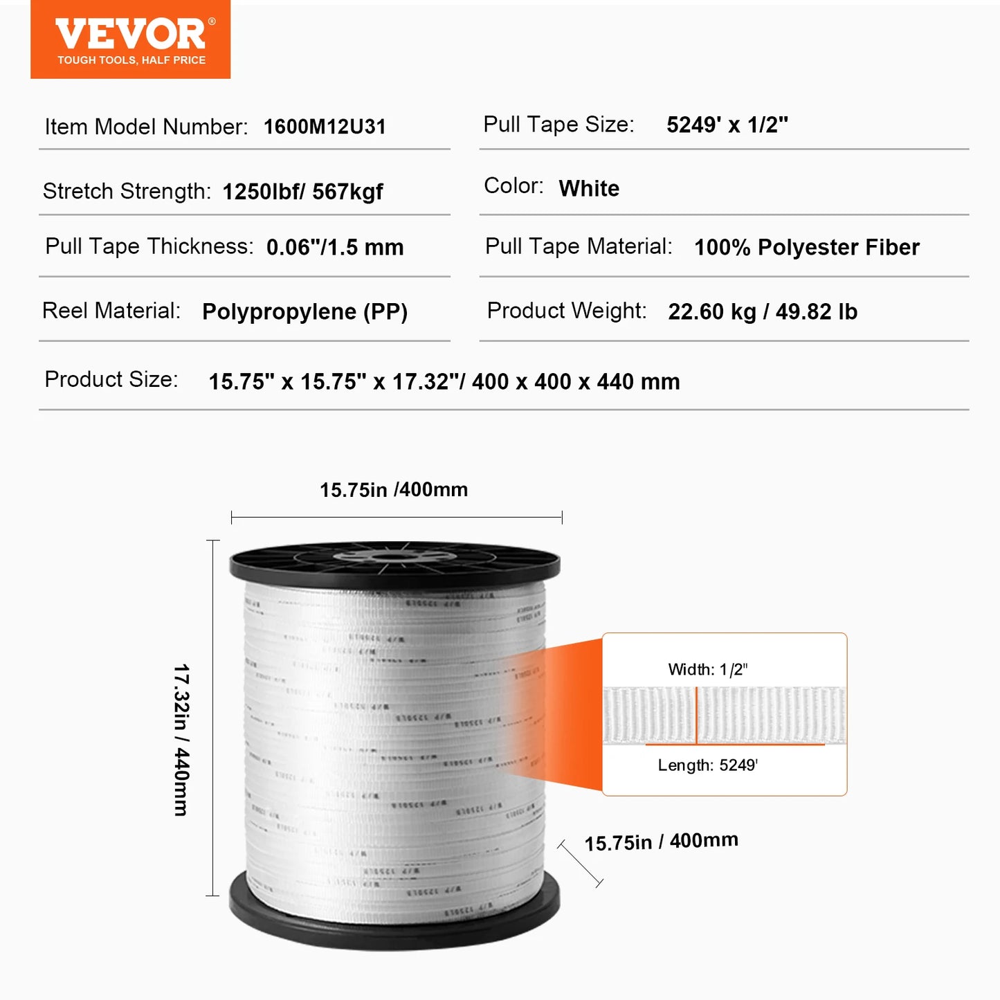 VEVOR Polyester Pull Tape Mule Flat Rope