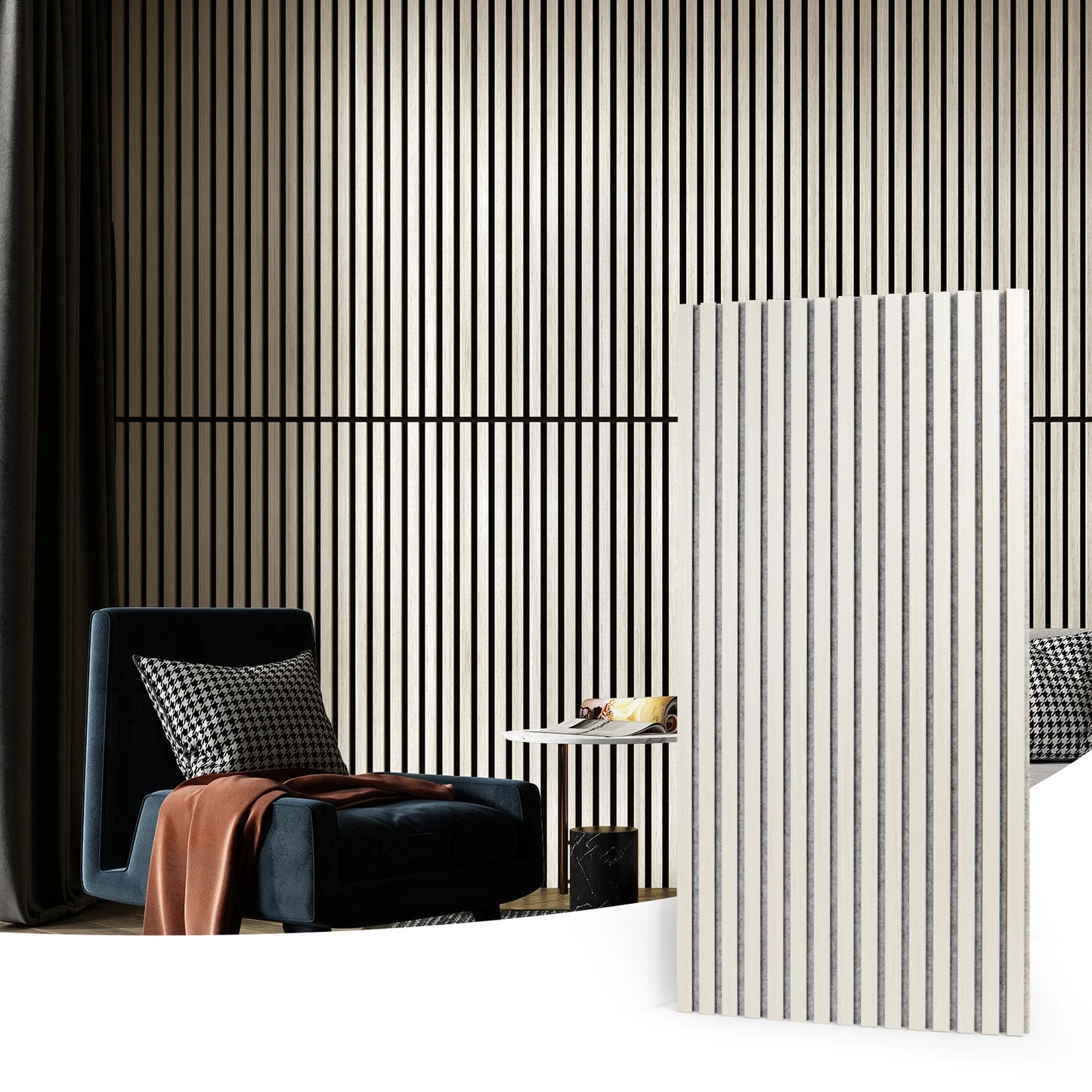 Art3d 2PCS Wood Slat Acoustic Panels 3D Fluted Sound Absorbing Wall Panel