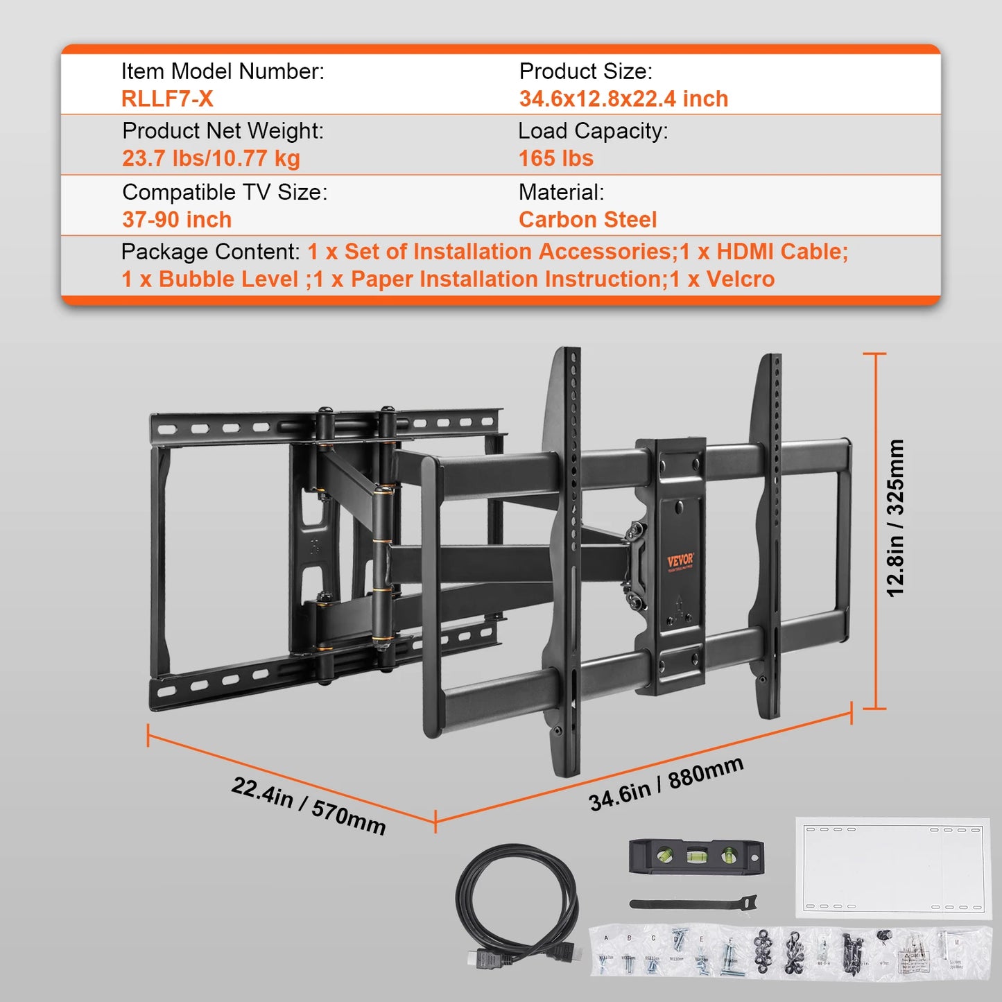 VEVOR Full Motion TV Mount Fit for Most 26-90in TVs