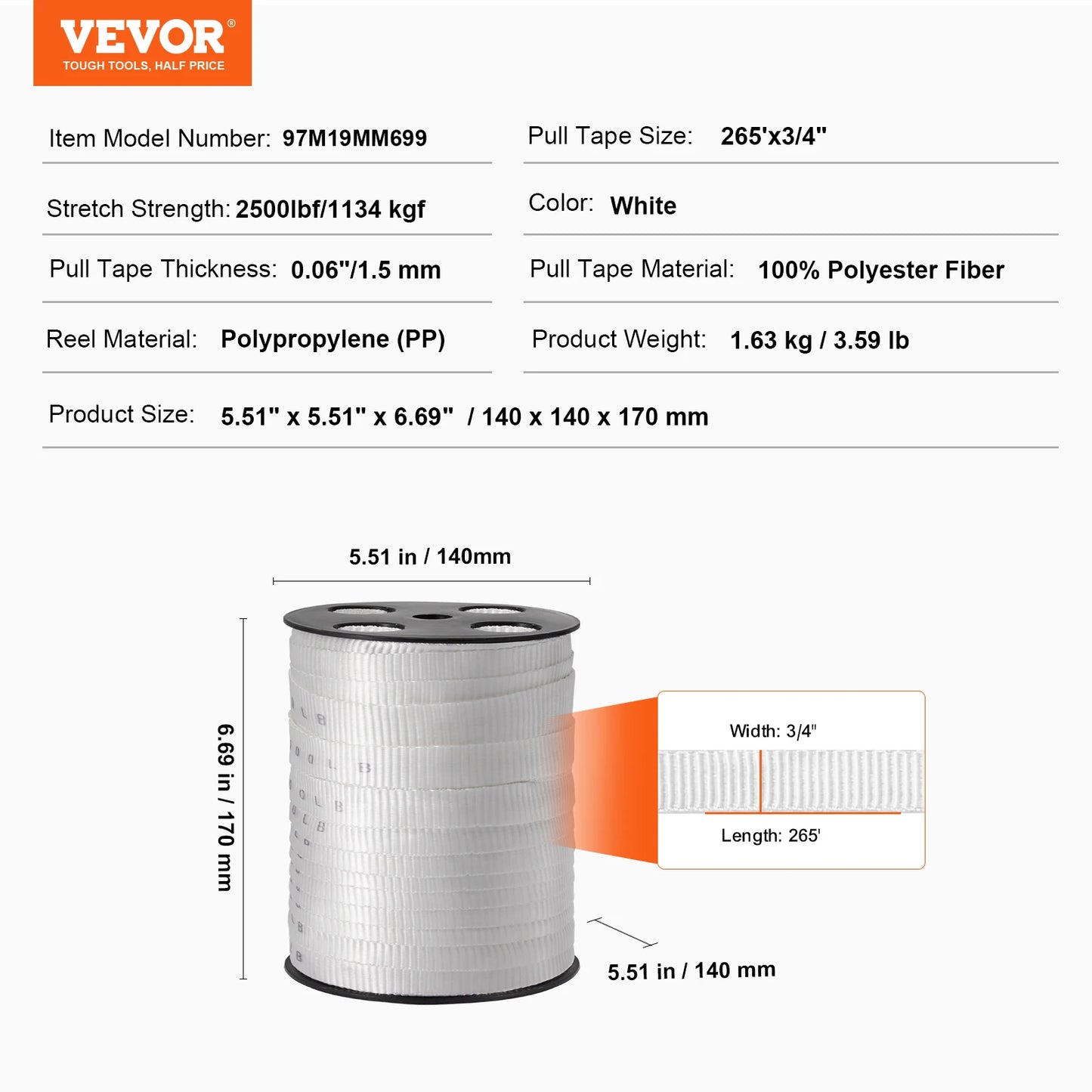 VEVOR Polyester Pull Tape Mule Flat Rope