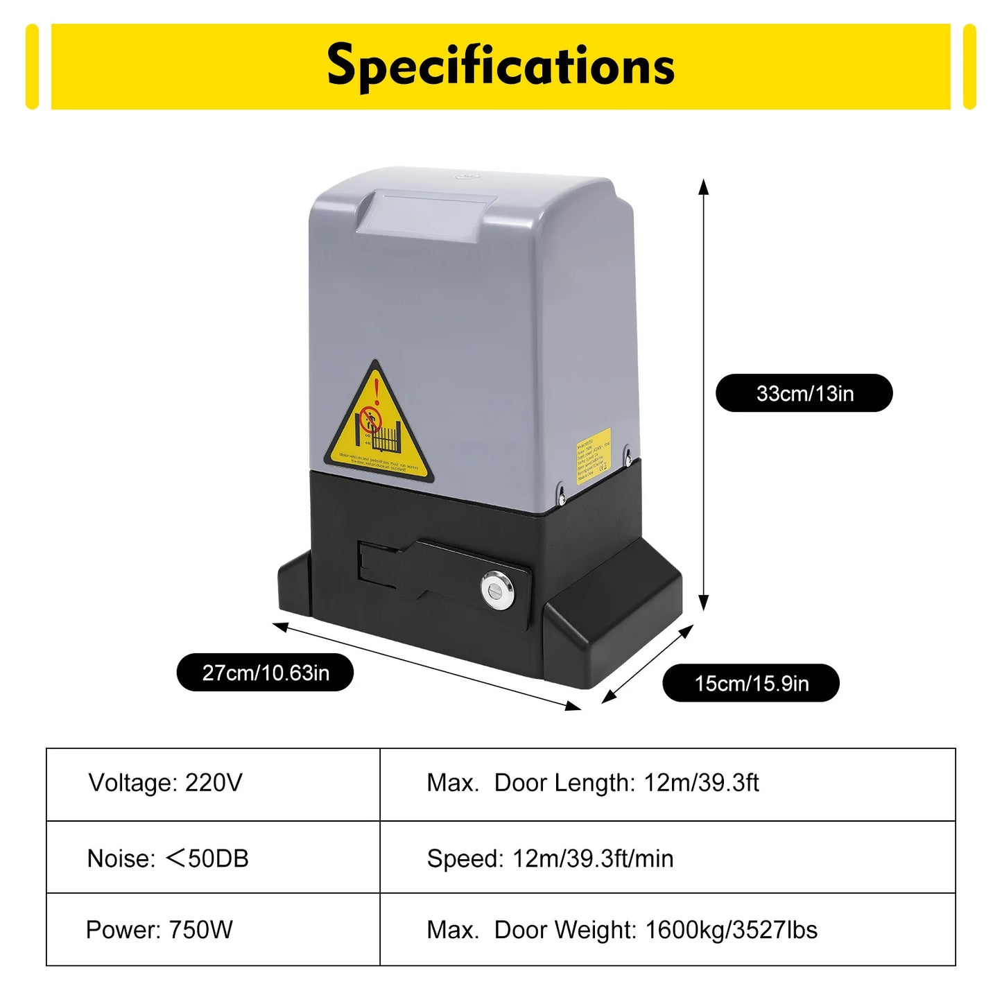 Automatic Sliding Gate Openers Electric Sliding Gate Electric Rolling Driveway Slide Gate Motor Waterproof (4400lbs 750W)