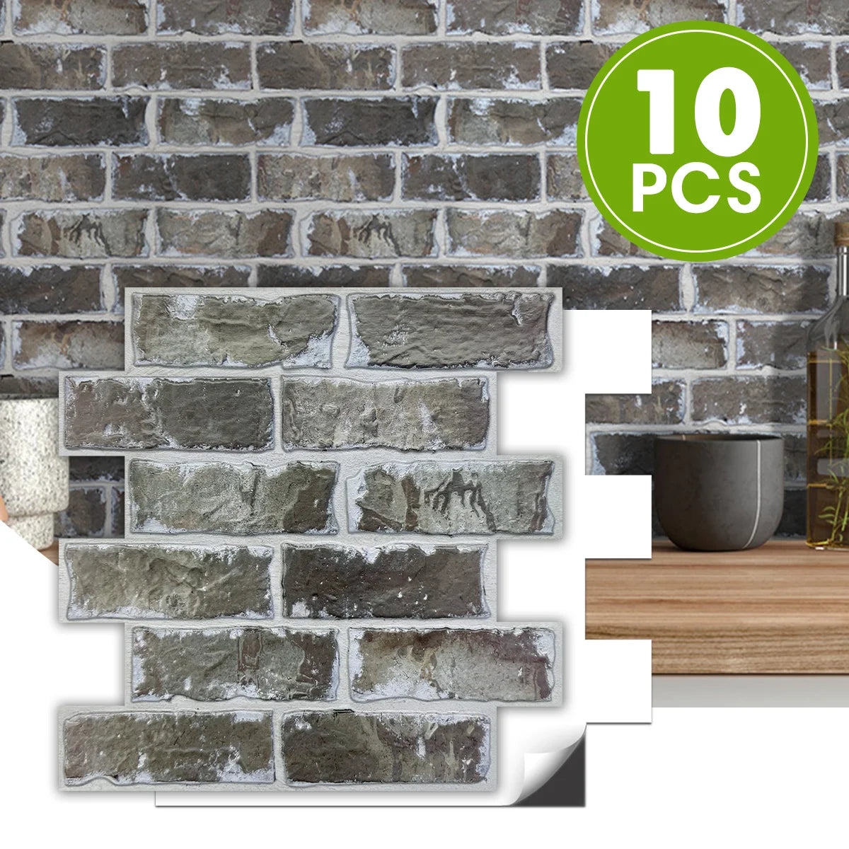 10pcs 3D Faux Brick Wall Panels, Tile Stickers Waterproof
