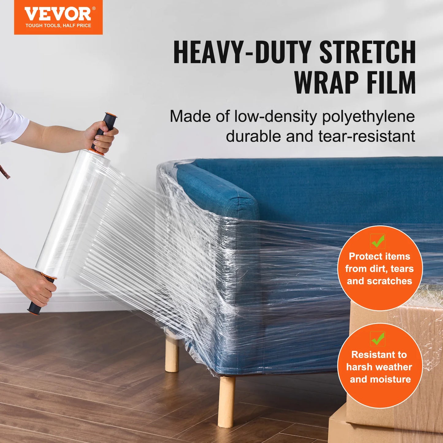 VEVOR 1/2/3/4 Packs Stretch Film 15 in Clear Shrink Film Roll
