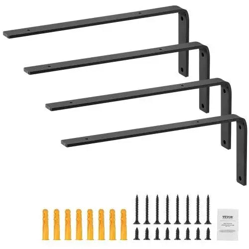 Heavy Duty Floating Shelf Brackets - 4 Pcs  Matte Black Steel L Brackets