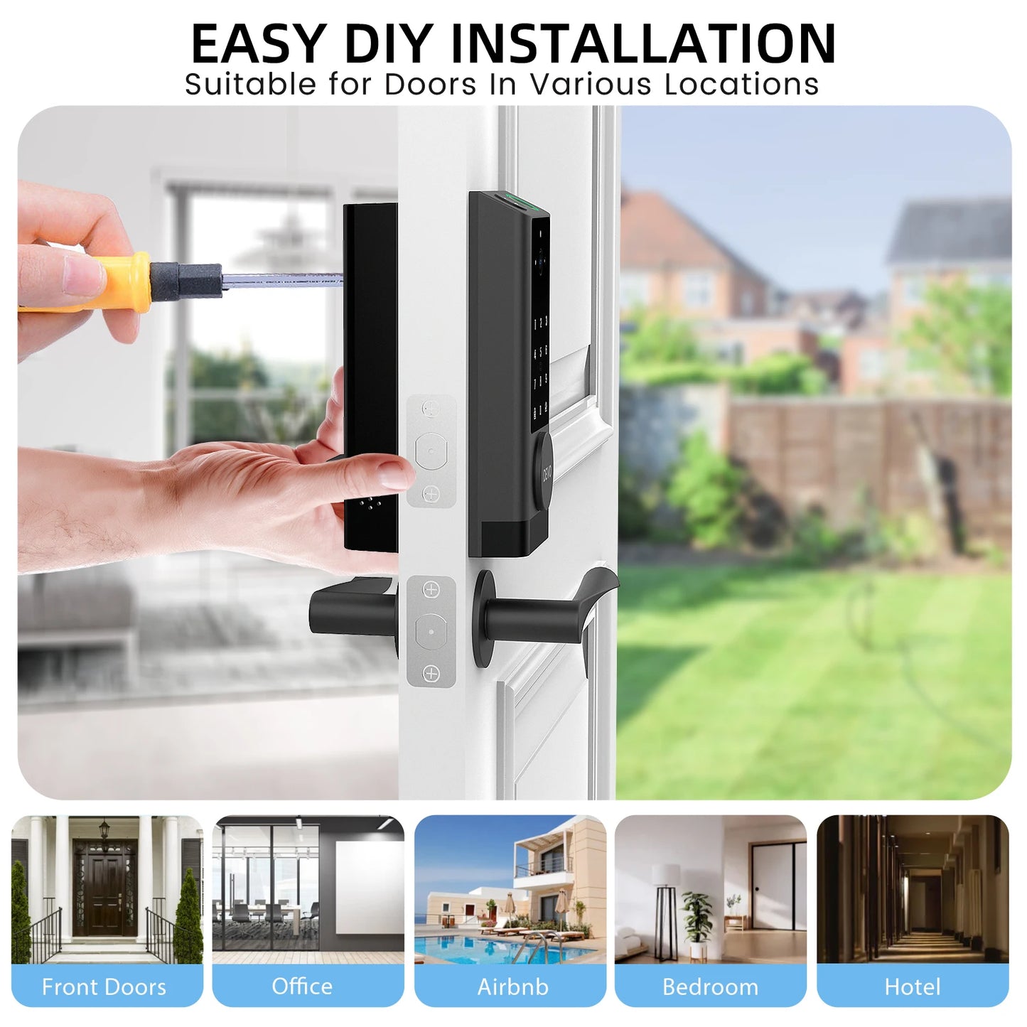Smart Lock Keyless Entry Door Lock With Doorbell WiFi Fingerprint