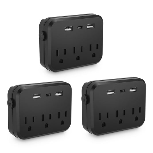 3 Pcs Mini Portable Switched 6-in-1 Multi-Function Power Outlet