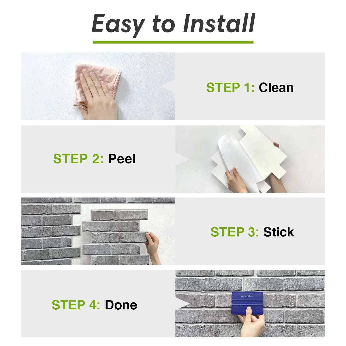 10pcs 3D Natural Grey Faux Brick Peel and Stick Wall Tile