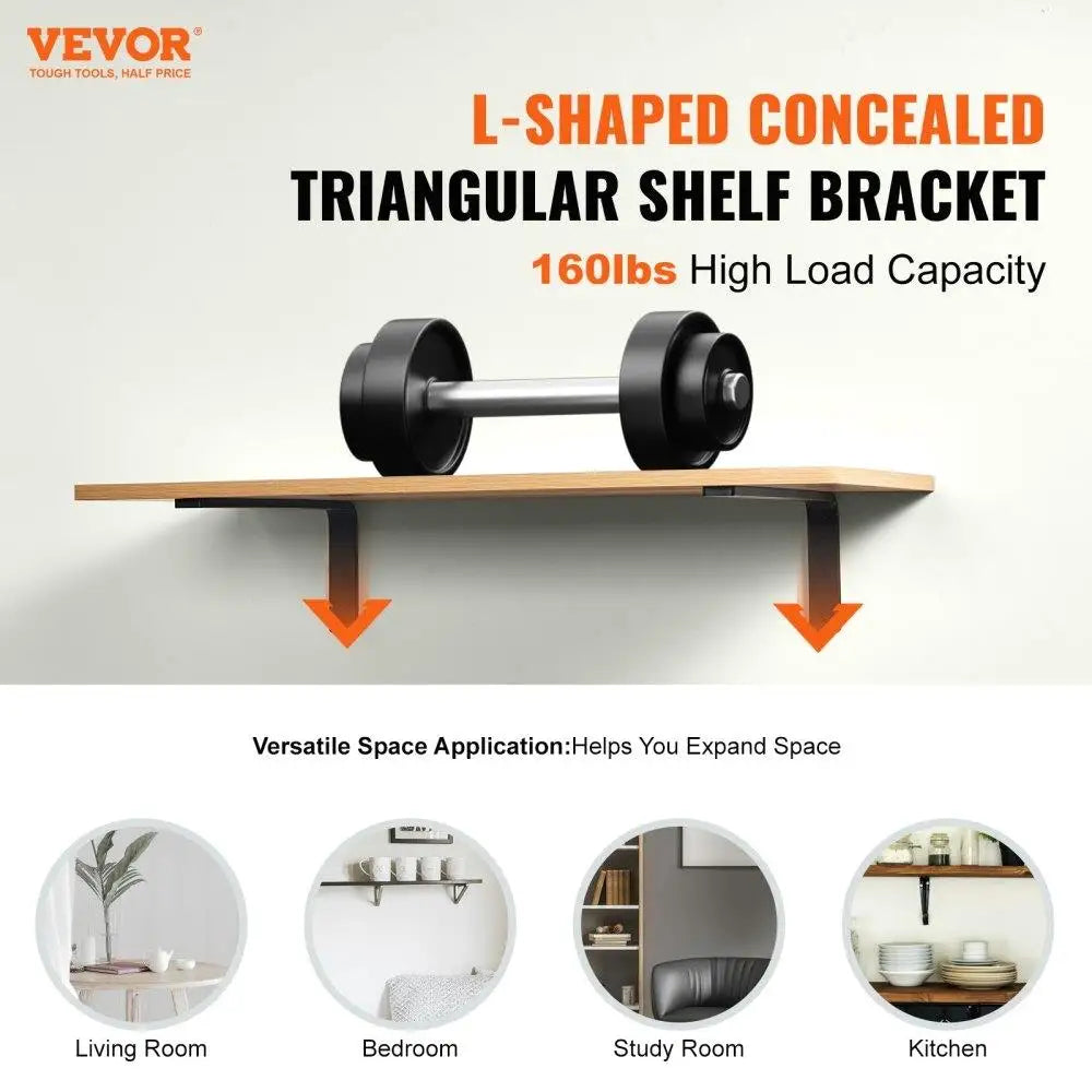 Heavy Duty Floating Shelf Brackets - 4 Pcs  Matte Black Steel L Brackets