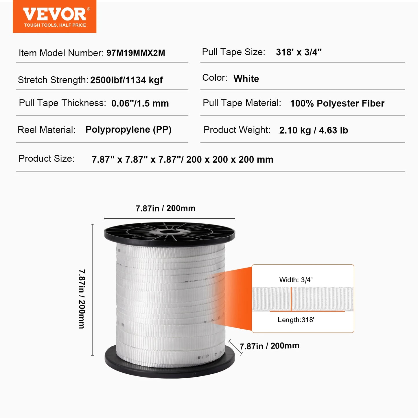 VEVOR Polyester Pull Tape Mule Flat Rope