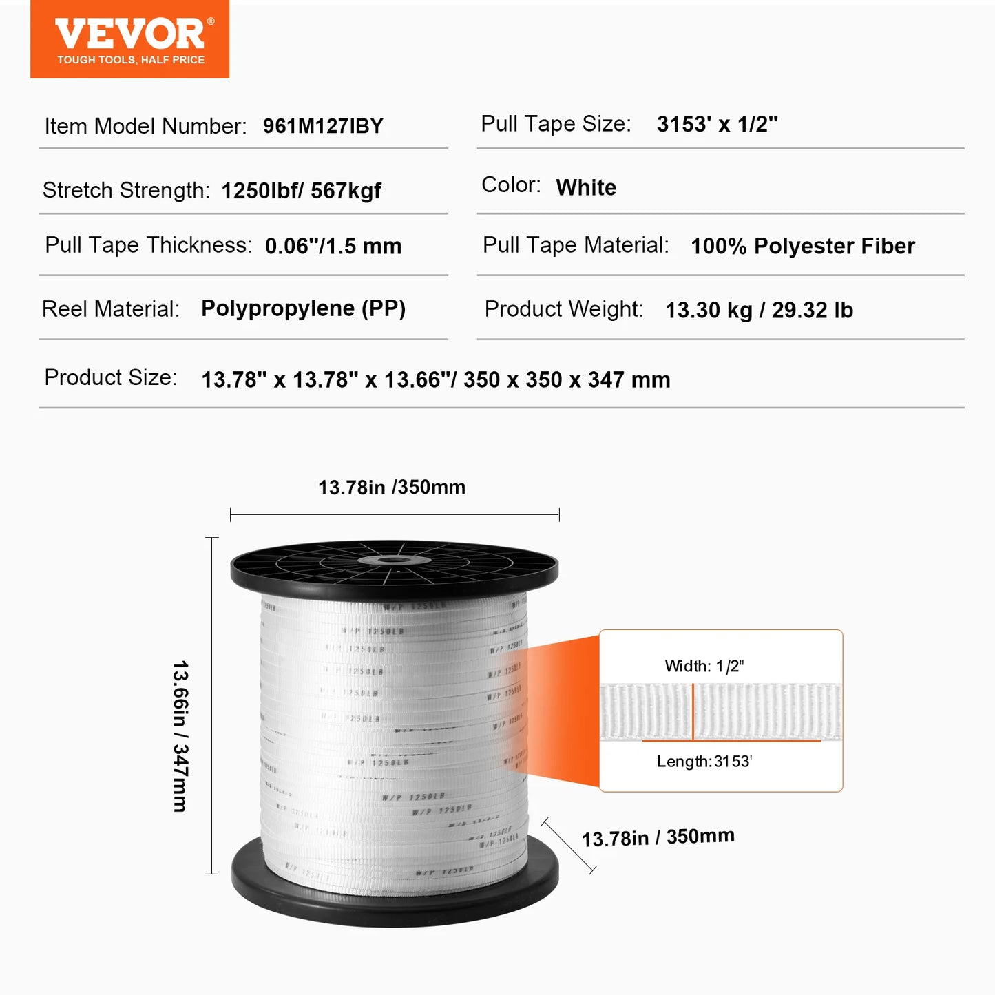 VEVOR Polyester Pull Tape Mule Flat Rope